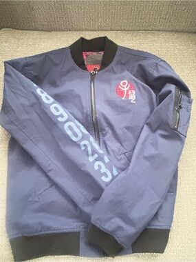 BiBi Navy Bomber Jacket with Red Crest